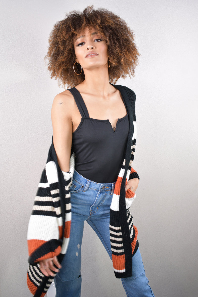 ''Roxy'' - Striped Long-Sleeve Cardigan