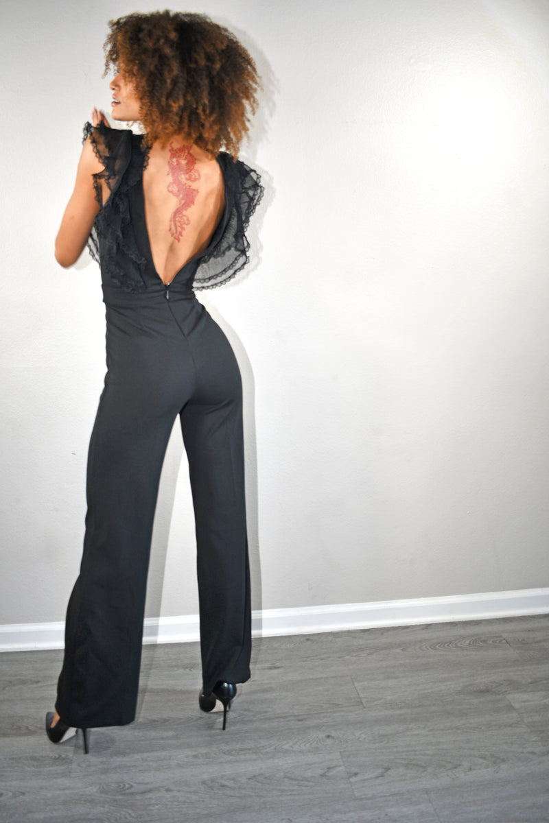 ''Juliette'' - Sleeveless Lace V-Neck Jumpsuit