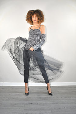''Genevieve'' - Checked Cold-Shoulder Jumpsuit