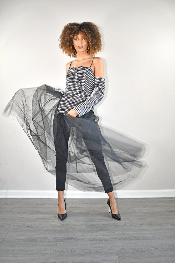 ''Genevieve'' - Checked Cold-Shoulder Jumpsuit