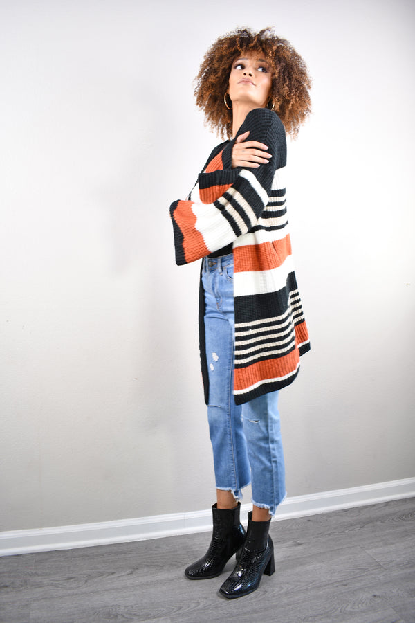 ''Roxy'' - Striped Long-Sleeve Cardigan