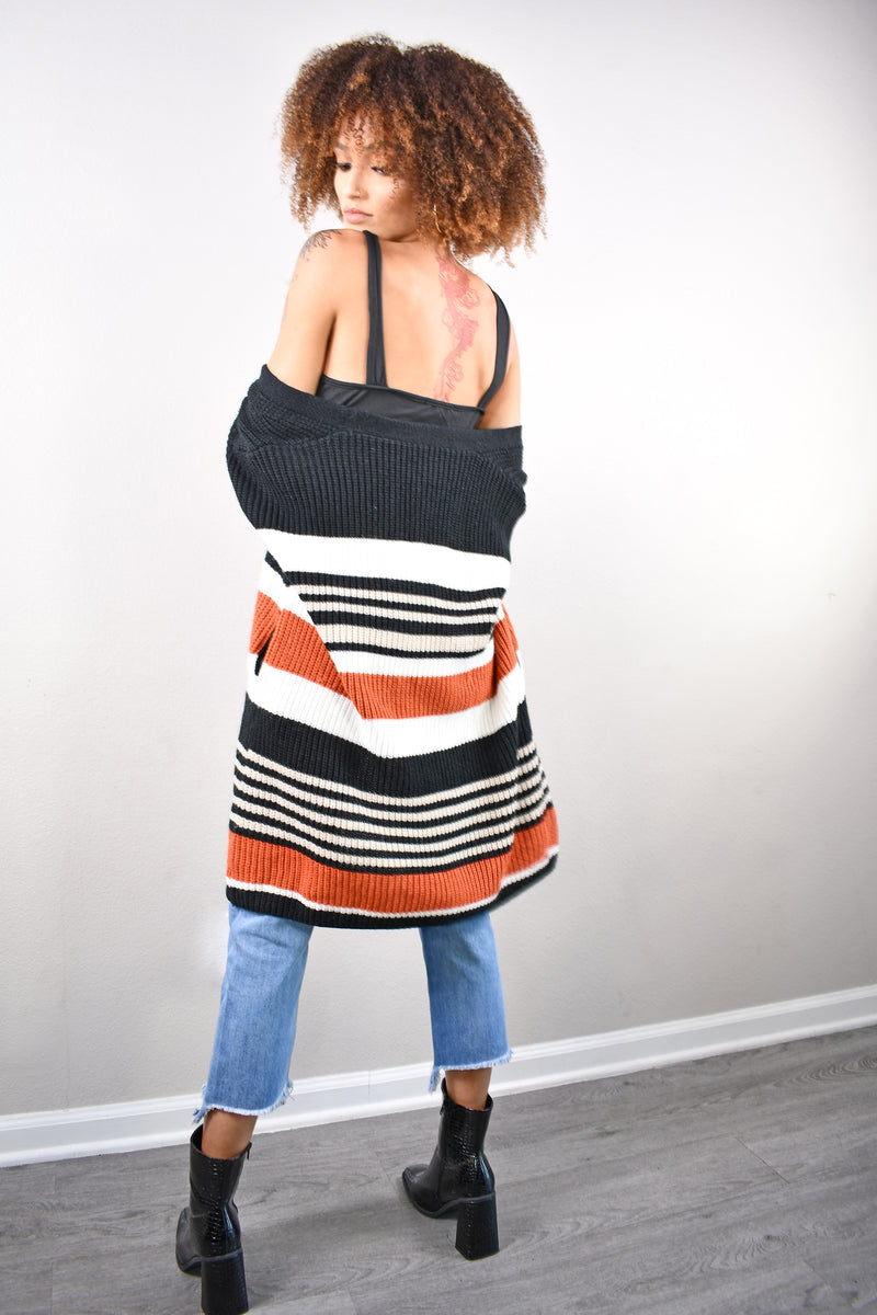 ''Roxy'' - Striped Long-Sleeve Cardigan